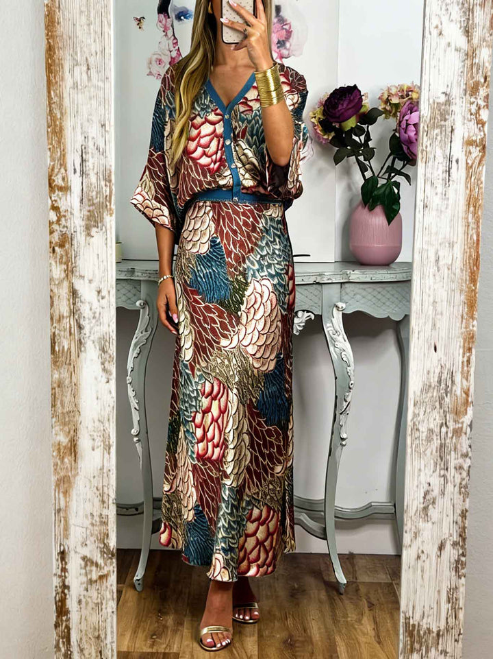 Retro Scale Print Satin Printed Batwing Sleeve Top