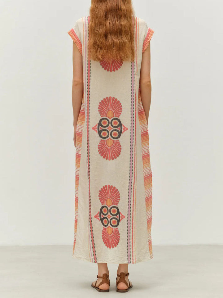 Retro Casual Ethnic Style Floral Print Slit Maxi Dress