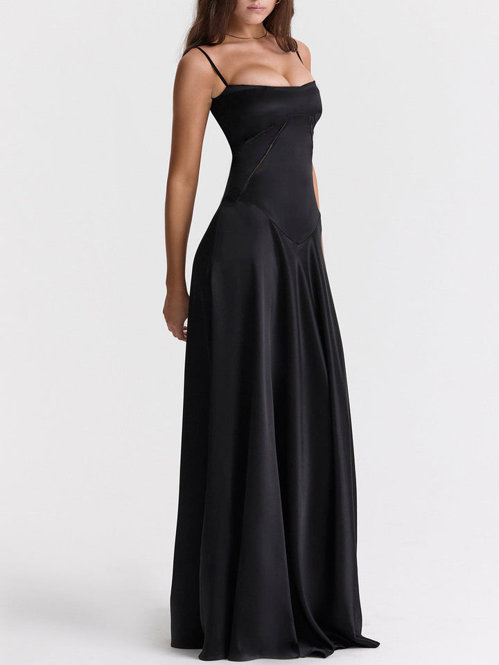 Elegant French Tie Slim Backless Evening Gown Maxi Dress