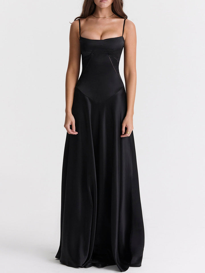 Elegant French Tie Slim Backless Evening Gown Maxi Dress