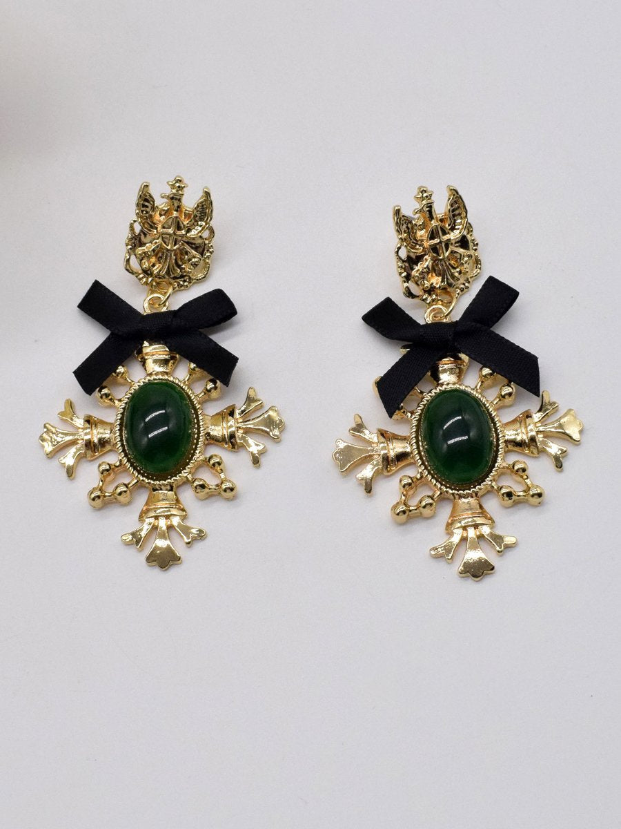 Vintage Baroque Bow Cross Earrings