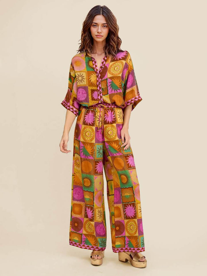 Unique Sun Pattern Print Loose Shirt
