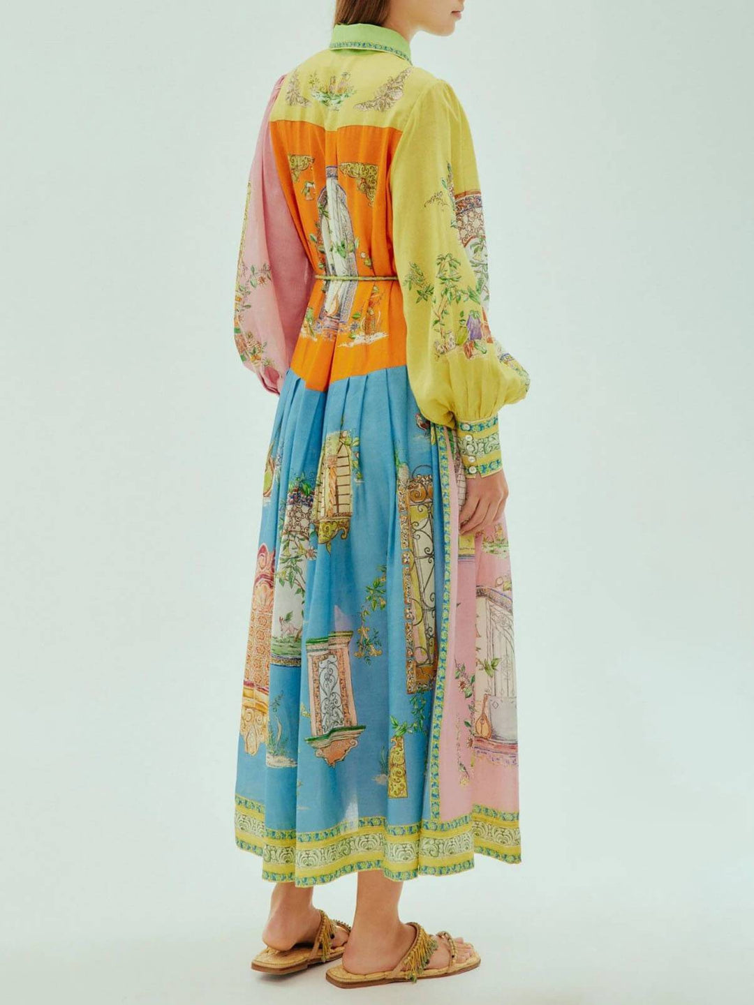 Exquisite Garden Print Button-down Midi Dress